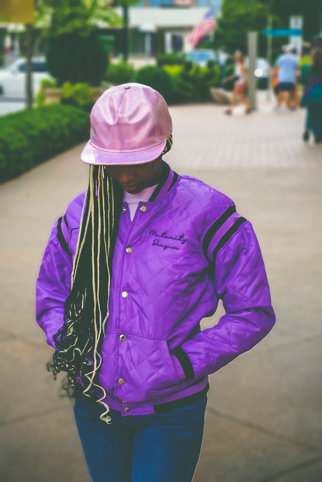 Mutanity quilted purple & black bomber jacket