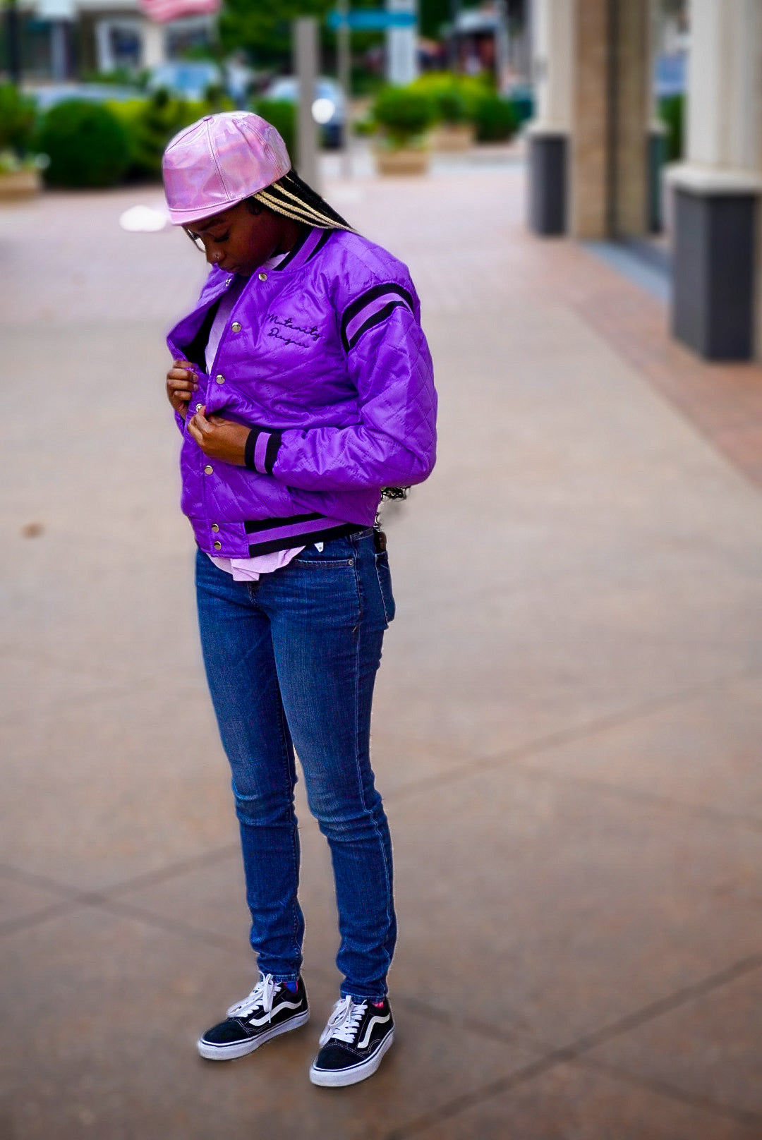 Mutanity quilted purple & black bomber jacket